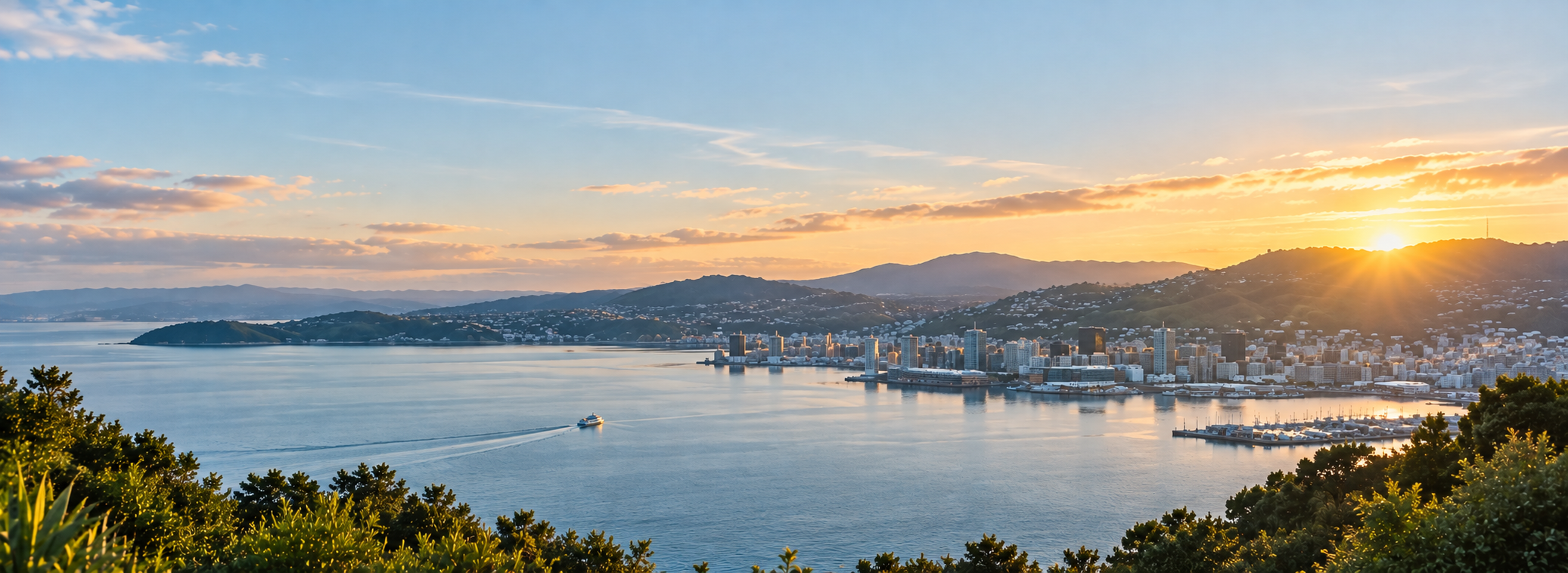 Wellington harbour at sunrise